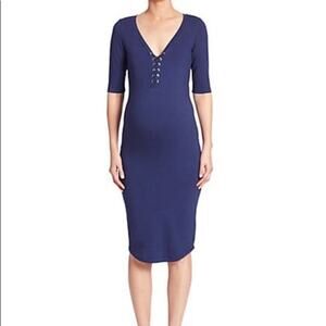 Monrow Mommy Maternity Lace Up Midi Dress Size M Medium Dress Navy